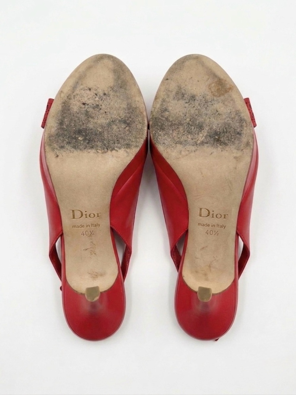 Vintage Dior Red Leather Slingback Peep-Toe Heels with Decorative Bow Accent - Picture 2 of 2